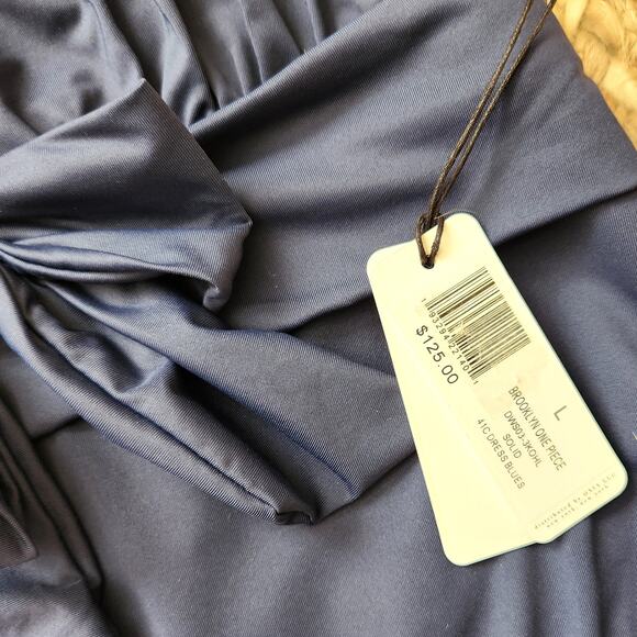 We Wore What Women Navy Blue Brooklyn Bow Halter One Piece Swimsuit Size L - Picture 5 of 6